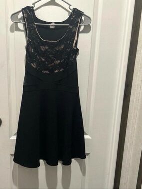 Deb Black Lace-Overlay Sleeveless A-Line Dress